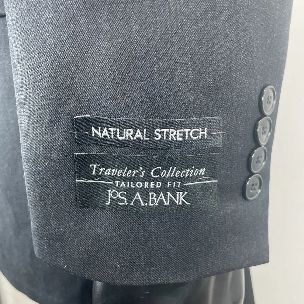 NWT Jos. A Bank Black Tailored Fit Travelers Suit Coat Blazer 39L Wool 2 Button